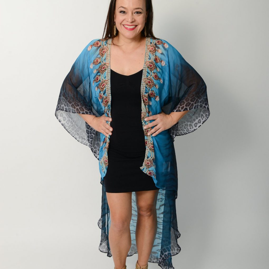 Blue embellished cape