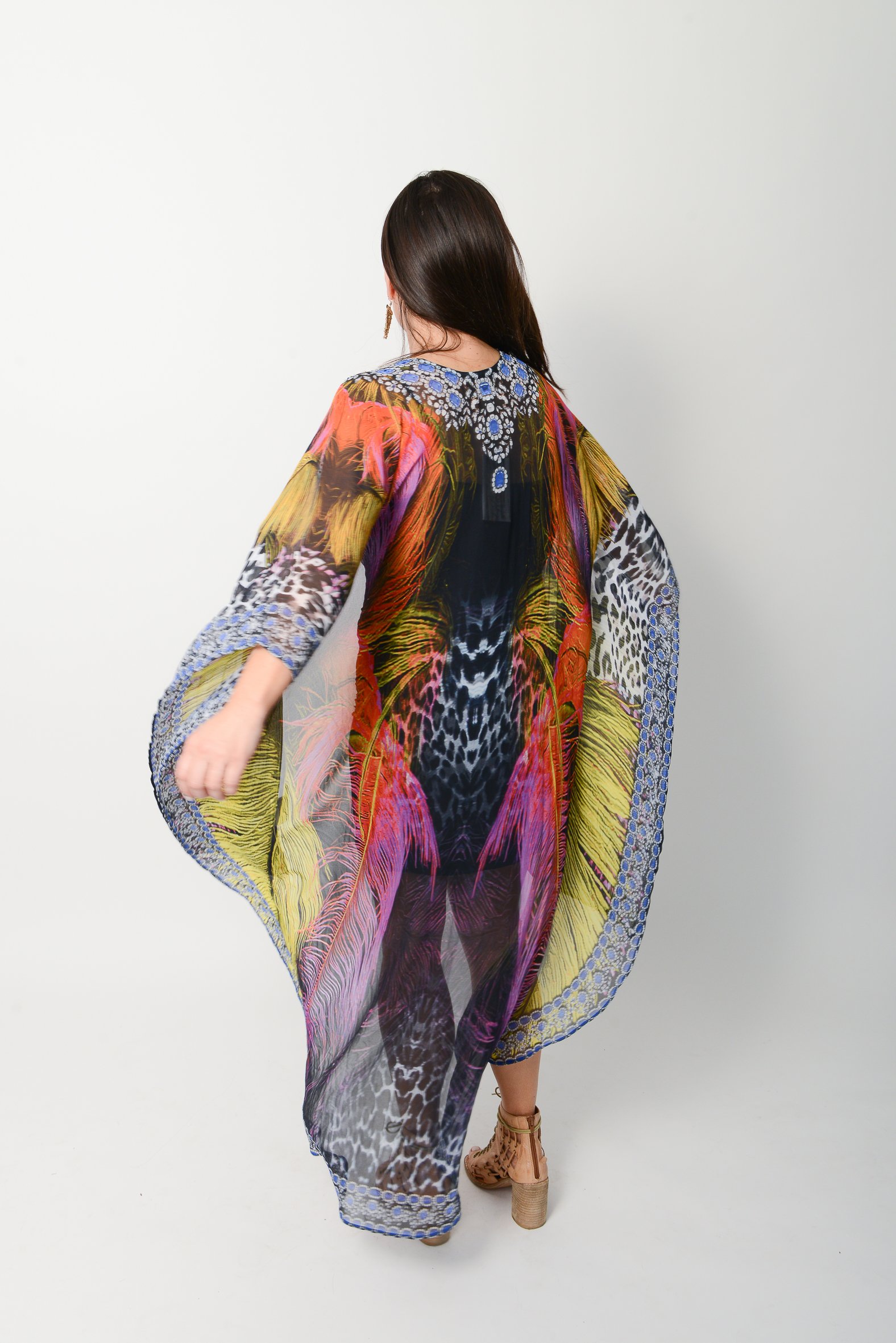 Feather Print Cape: Swimwear Cover Up | Glamtanz